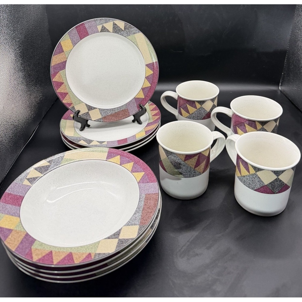 Studio Nova Palm Desert Dinnerware Serveware Set Of 13 Salad Plates, Mugs, Bowls